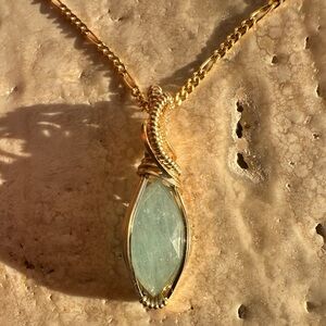 14k Gold Filled Genuine Aquamarine Faceted Necklace Pendant